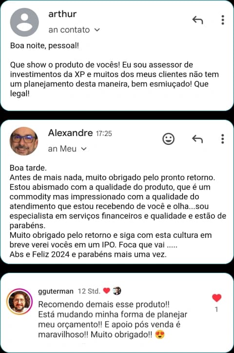 Depoimento — organização das contas