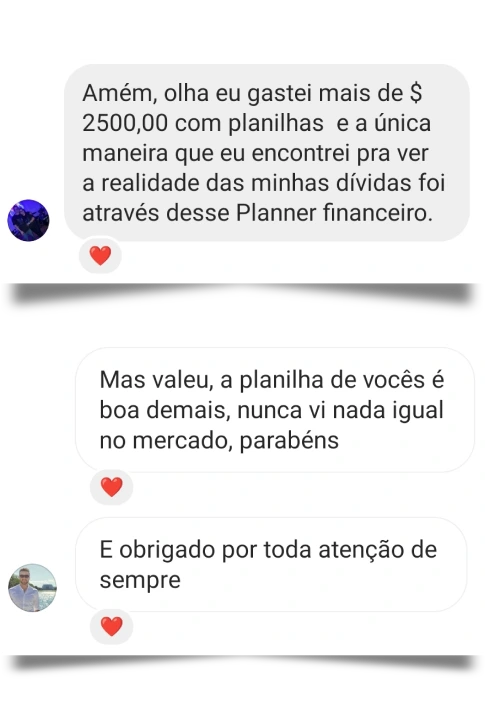 Depoimento 8 - Cliente do Meu Planner Financeiro Excel
