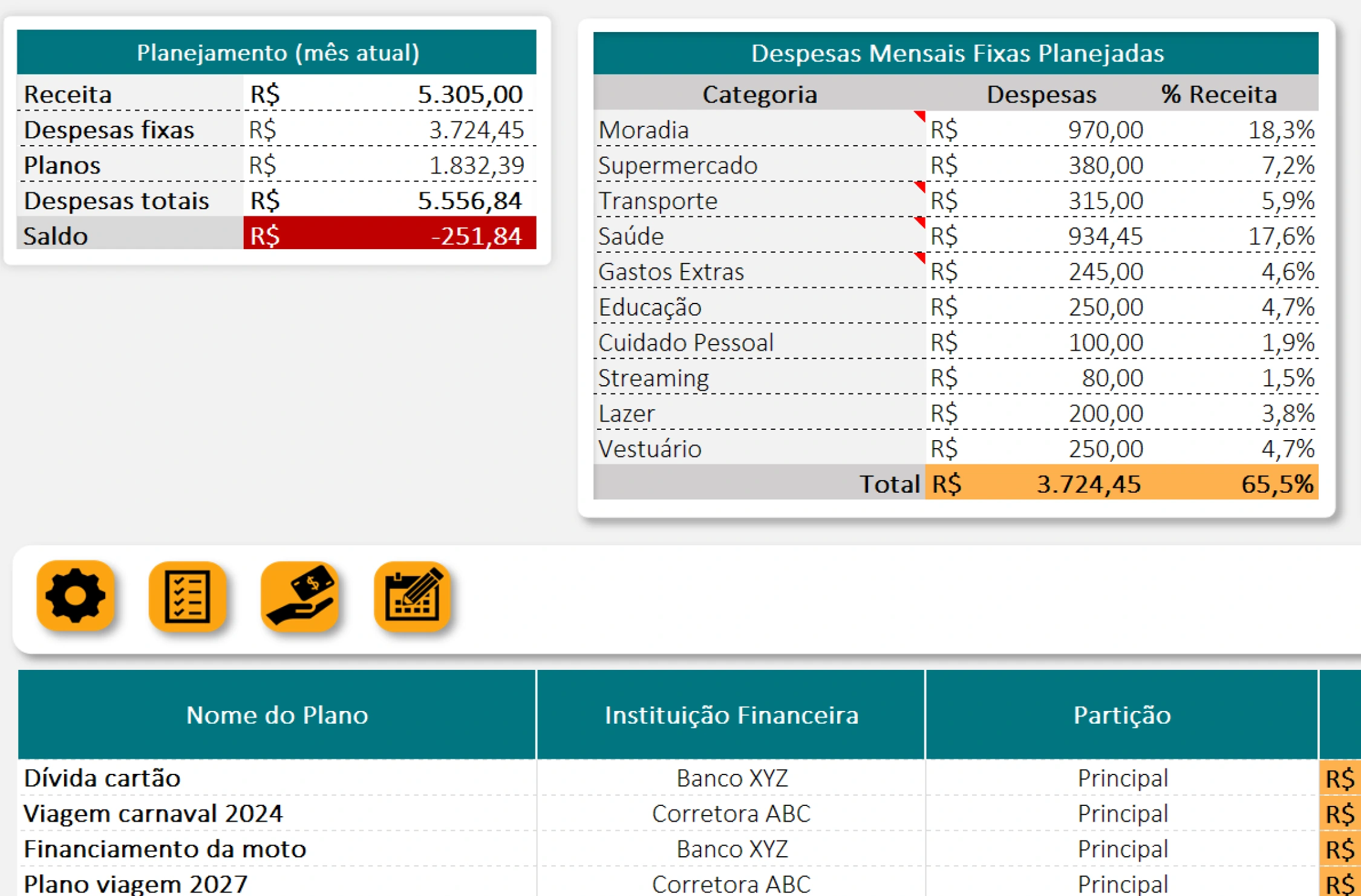 Tela de Planos no tema verde