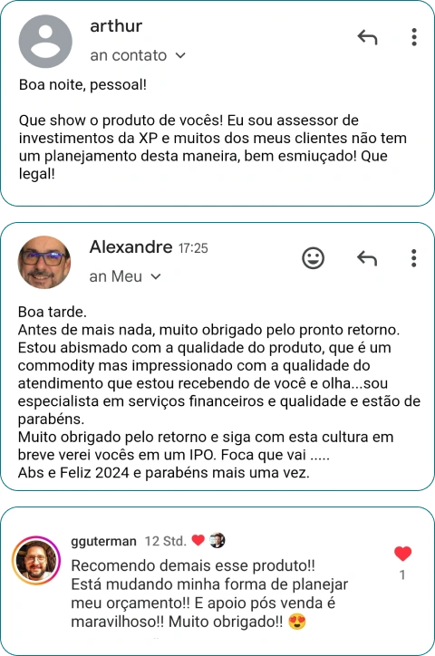 Depoimento — organização das contas